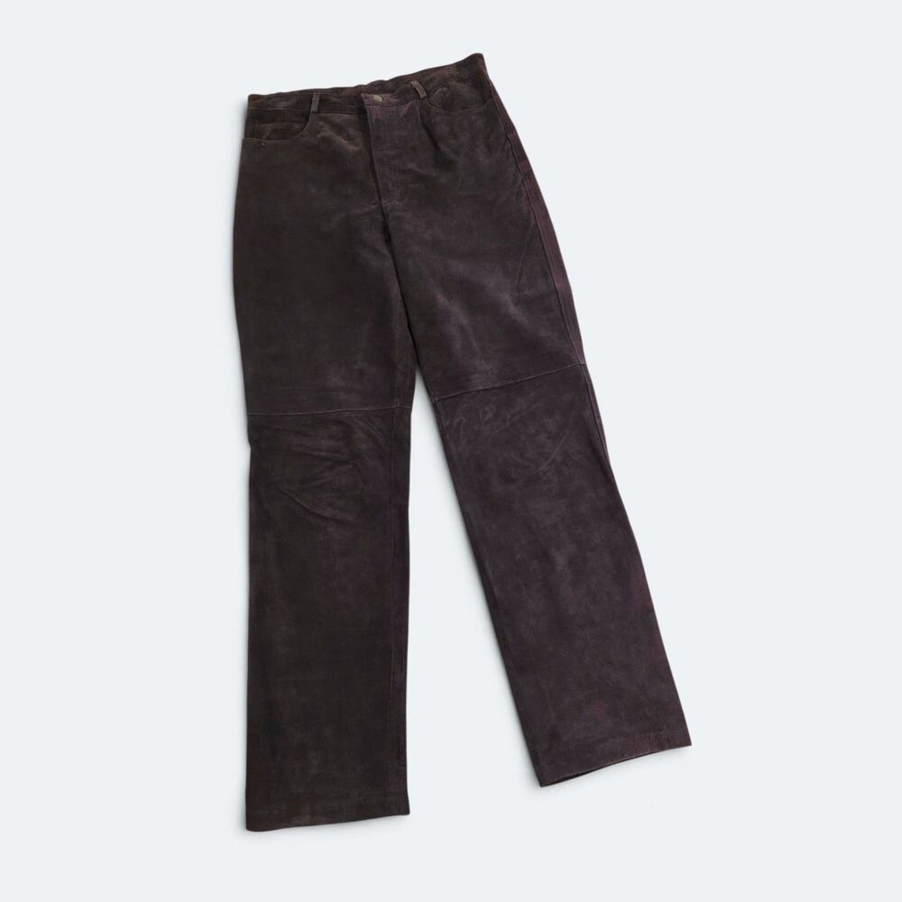 Rafaella Sport Vintage Brown Suede Leather Straight Leg Pants Size 8